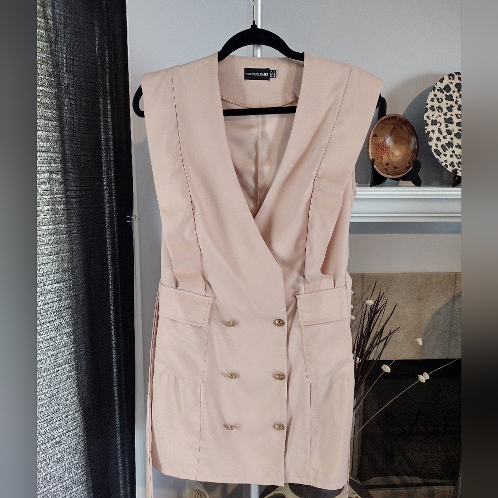 Sleeveless Blush Dress with Gold Buttons